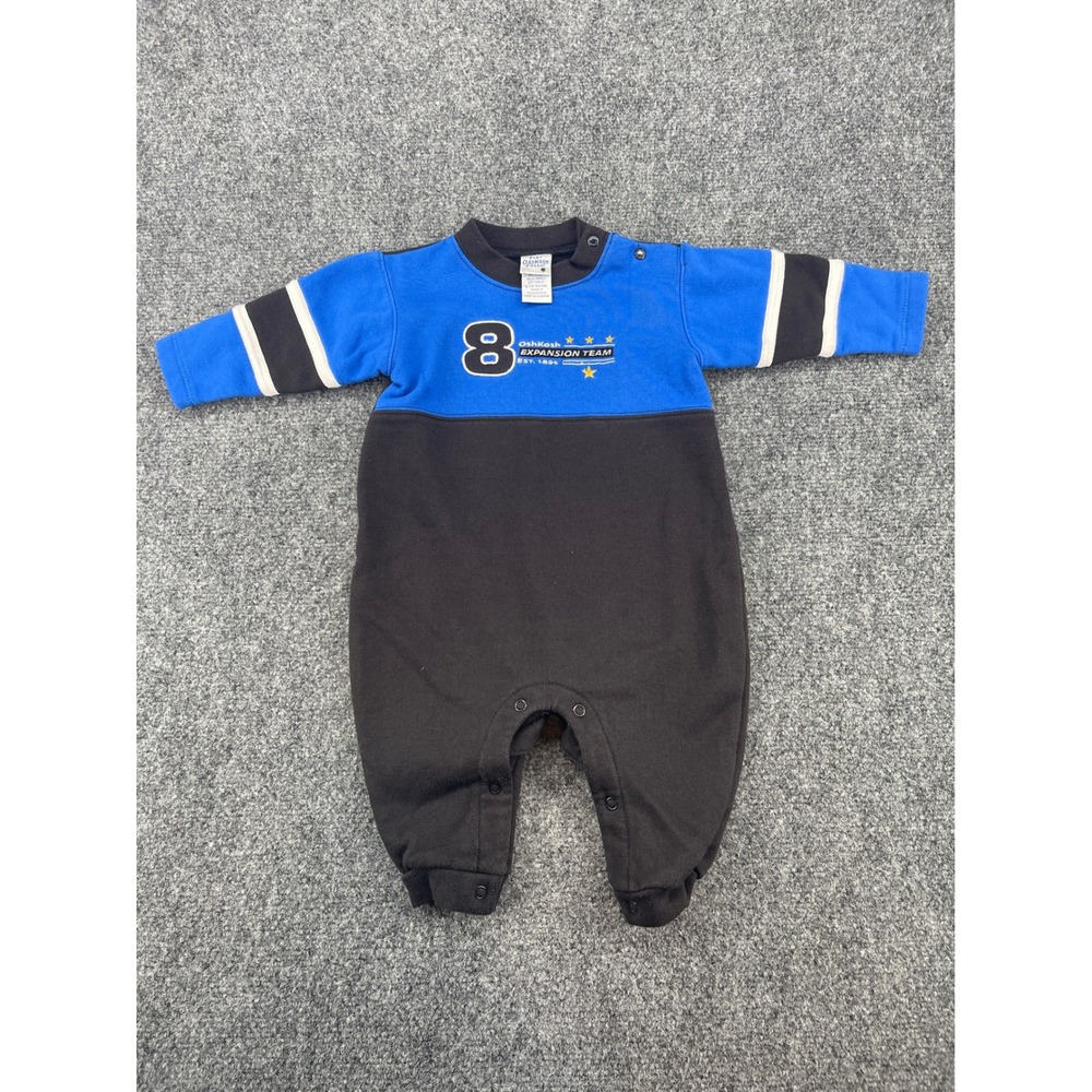 OshKosh Bgosh Baby Boy Fleece Romper 6-9 Months Blue Black Expansion Team Sporty